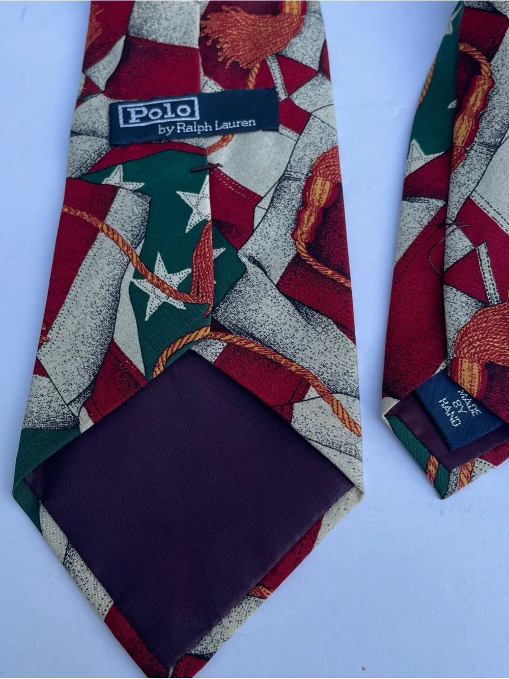 VTG Polo Ralph Lauren Tie American Flag 100% Silk Made By Hand In USA Party REAR - Picture 12 of 12